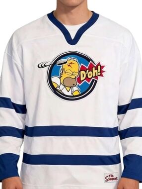 2004 The Simpsons Homer D’oh Hockey Jersey White Blue Y2K Flame Game